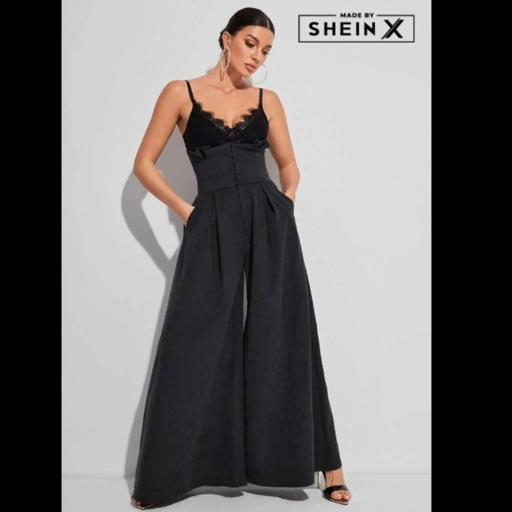 Shein GAUTII Solid Wide Leg Paperbag Waist Pants
